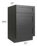 Onyx Black Shaker 21" Vanity Three Drawer Base Cabinet
