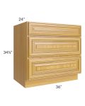 Glazed Praline 36" 3-Drawer Base Cabinet
