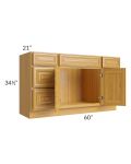 Glazed Praline 60" Vanity Sink Base Cabinet with Drawers
