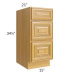 Glazed Praline 15" Vanity Three Drawer Base Cabinet