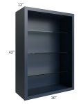Midtown Blue Shaker 30x42 Wall Cabinet (No Doors) To Be Used With Glass Doors