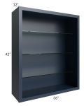 Midtown Blue Shaker 36x42 Wall Cabinet (No Doors) To Be Used With Glass Doors
