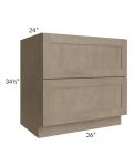 Cobblestone Grey 36" 2-Drawer Base Cabinet