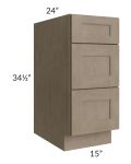 Cobblestone Grey 15" 3-Drawer Base Cabinet