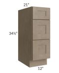 Cobblestone Grey 12" Vanity Three Drawer Base Cabinet