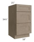 Cobblestone Grey 18" Vanity Three Drawer Base Cabinet