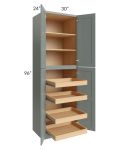 Catalina Meadow Green 30x96x24 Wall Pantry Cabinet with 4 Rollout Trays 