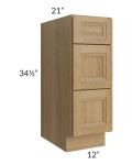 Catalina Toffee 12" 3-Drawer Vanity Base Cabinet