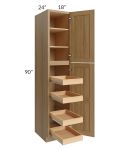 Catalina Toffee 18x90x24 Wall Pantry Cabinet with 4 Rollout Trays