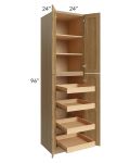 Catalina Toffee 24x96x24 Wall Pantry Cabinet with 4 Rollout Trays
