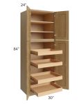 Catalina Toffee 30x84x24 Wall Pantry Cabinet with 4 Rollout Trays
