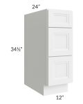 Catalina White 12" 3-Drawer Base Cabinet