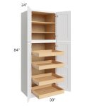 Catalina White 30x84x24 Wall Pantry Cabinet with 4 Rollout Trays