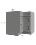 Shale Grey Shaker 36" Corner Three Drawer Base Cabinet