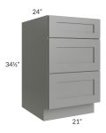 Shale Grey Shaker 21" 3-Drawer Base Cabinet