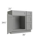 Shale Grey Shaker 36" Vanity Sink Base Cabinet (Drawers on Right)