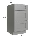 Shale Grey Shaker 18" Vanity Three Drawer Base Cabinet