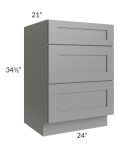 Shale Grey Shaker 24" Vanity Three Drawer Base Cabinet