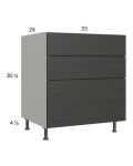 Euro Cafe 33" 2-Drawer Range Base Cabinet with 1 False Drawer Front