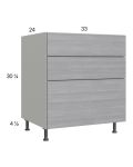 Euro Grey 33" 2-Drawer Range Base Cabinet with 1 False Drawer Front