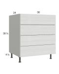 Euro White Grain 30" 3-Drawer Range Base Cabinet with 1 False Drawer Front