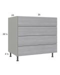 Euro Grey 36" 3-Drawer Range Base Cabinet with 1 False Drawer Front