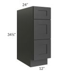 Royal Ebony Shaker 12" 3-Drawer Base Cabinet