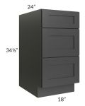 Royal Ebony Shaker 18" 3-Drawer Base Cabinet