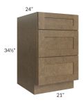 Royal Bronze Shaker 21" 3-Drawer Base Cabinet