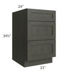 Charlotte Dark Grey 21" 3-Drawer Base Cabinet