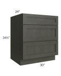 Charlotte Dark Grey 30" 3-Drawer Base Cabinet