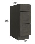 Charcoal Grey Shaker 12" 3-Drawer Base Cabinet