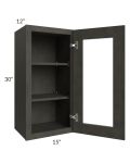 Charcoal Grey Shaker 15x30 Wall Glass Door Cabinet (Prepped for Glass Doors)