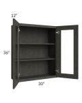 Charcoal Grey Shaker 30x36 Wall Glass Door Cabinet (Prepped for Glass Doors)
