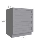 Graphite Grey Shaker 30" 4-Drawer Base Cabinet