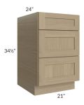 Royal Natural Shaker 21" 3-Drawer Base Cabinet