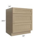 Royal Natural Shaker 30" 3-Drawer Base Cabinet