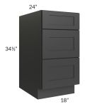 Madison Black Shaker 18" 3-Drawer Base Cabinet