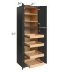 Madison Black Shaker 24x84x24 Wall Pantry Cabinet with 4 Rollout Trays