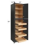 Madison Black Shaker 24x90x24 Wall Pantry Cabinet with 4 Rollout Trays