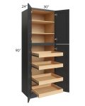 Madison Black Shaker 30x90x24 Wall Pantry Cabinet with 4 Rollout Trays 