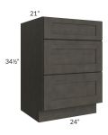Charcoal Grey Shaker 24" 3-Drawer Vanity Base Cabinet