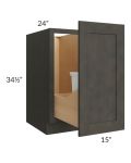 Charcoal Grey Shaker 15" Full Height Door Base Cabinet with Single Trashcan Pullout