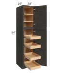 Charcoal Grey Shaker 18x84x24 Wall Pantry Cabinet with 4 Rollout Trays