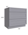 Graphite Grey Shaker 36" 3-Drawer Base Cabinet