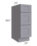 Graphite Grey Shaker 12" 3-Drawer Vanity Base Cabinet