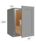 Graphite Grey Shaker 15" Full Height Door Base Cabinet with Single Trashcan Pullout