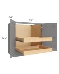 Graphite Grey Shaker 33" Full Height Base Cabinet with 2 Rollout Trays