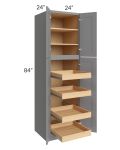 Graphite Grey Shaker 24x84x24 Wall Pantry Cabinet with 4 Rollout Trays