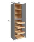 Graphite Grey Shaker 24x96x24 Wall Pantry Cabinet with 4 Rollout Trays